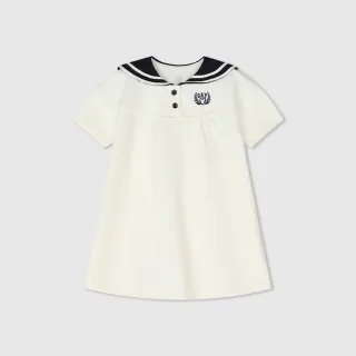 【GAP】女幼童裝 Logo翻領短袖洋裝-米白色(890469)