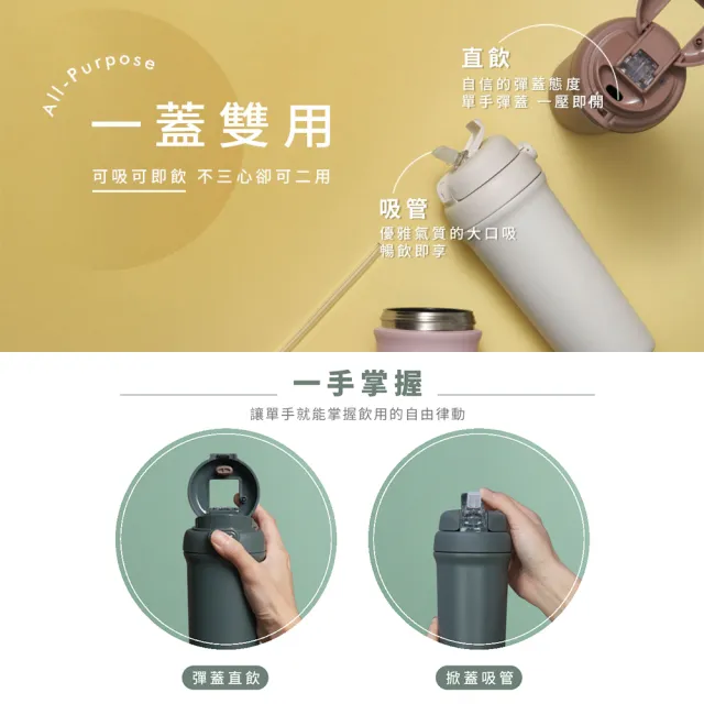 【WOKY 沃廚】2入_All-P鈦陶瓷雙飲保溫瓶500ml(兒童水壺/隨行杯/吸管杯/保溫杯瓶/保冰杯瓶/水壺)