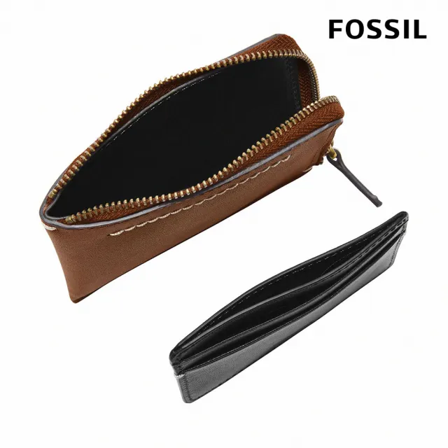 【FOSSIL 官方旗艦館】Westover 真皮拉鍊L型卡片夾包2件組-咖啡色 ML4594210(禮盒組附鐵盒)