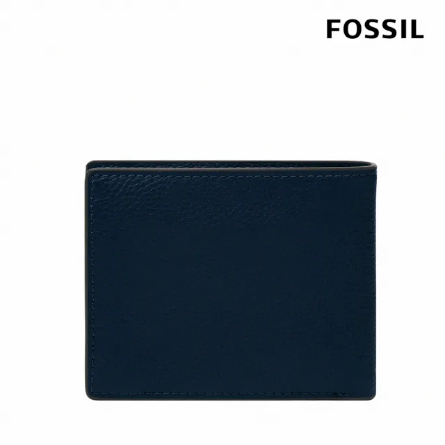 【FOSSIL 官方旗艦館】Anderson 波浪造型真皮零錢袋短夾-海軍藍 ML4579406(禮盒組附鐵盒)