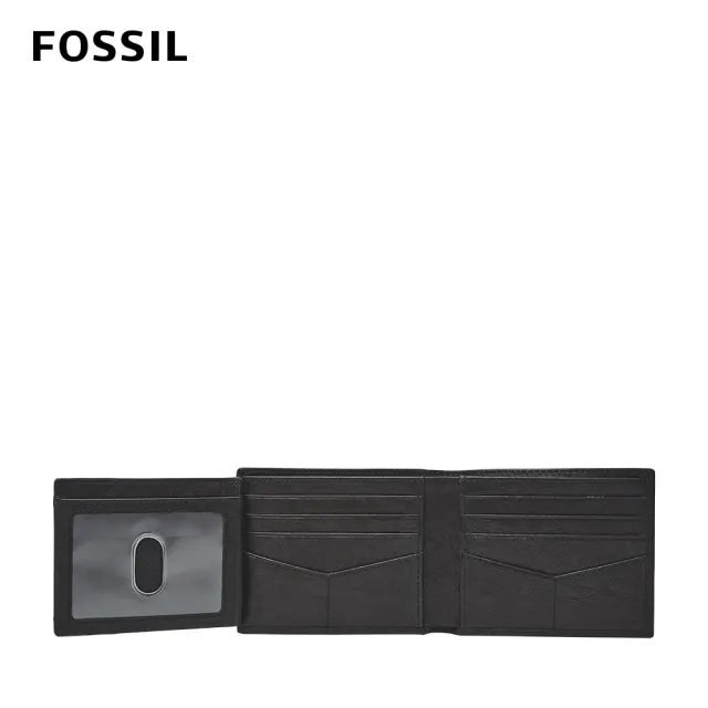 【FOSSIL 官方旗艦館】Neel 真皮兩折翻轉證件格皮夾-黑色 ML3899001(禮盒組附鐵盒)