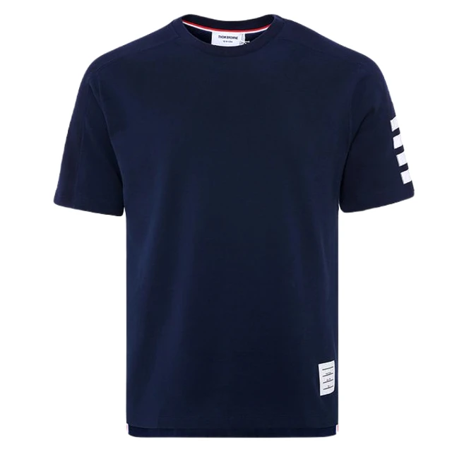 THOM BROWNE 男款 左臂條紋 圓領短袖T恤-深藍色(2號USA-M、3號USA-L)