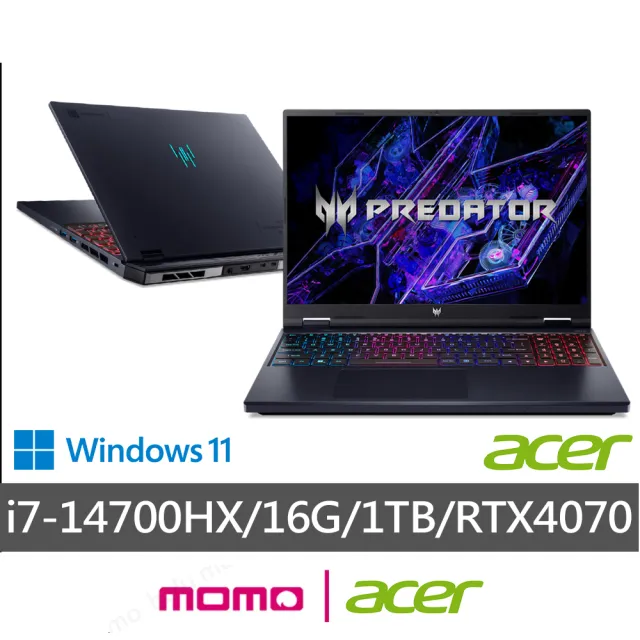 【Acer 宏碁】16吋14代i7 RTX4070電競筆電(Predator/PHN16-72-74DU/i7-14700HX/16G/1TB/W11)