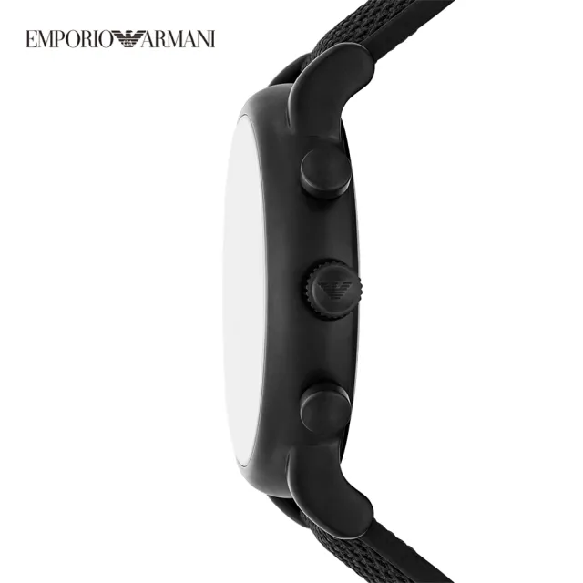 【EMPORIO ARMANI 官方直營】Luigi  都會菁英三眼時尚手錶 黑色矽膠錶帶 46MM AR11450