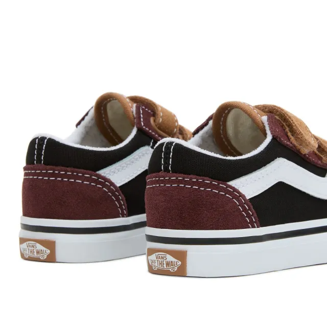 【VANS 官方旗艦】Old Skool V 小童款咖啡色拼布滑板鞋/休閒鞋