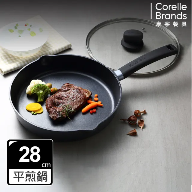 【CorelleBrands 康寧餐具】藍寶石 臻釜鑄造不沾平底鍋28cm