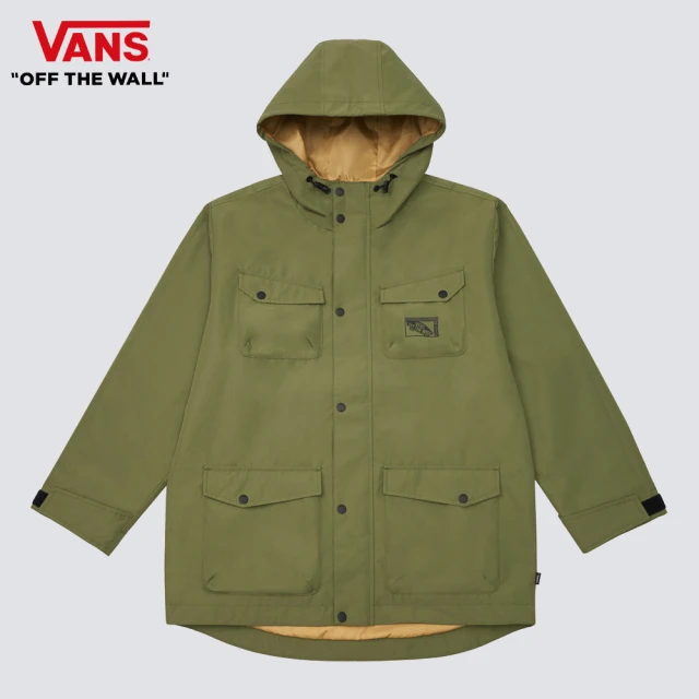 VANS Utility 男女款軍綠色長版連帽軍裝外套 推薦