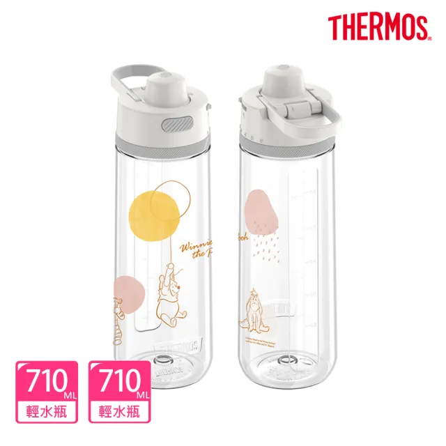 【THERMOS膳魔師】獨家專售_momo獨家小熊維尼甜甜圈篇彈蓋輕水瓶710ml+710ml(TP4329WP-CL)