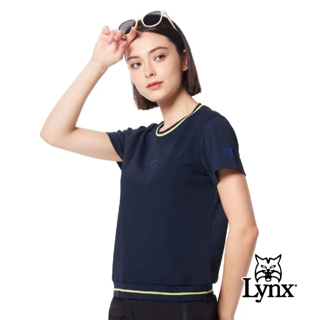【Lynx Golf】首爾高桿風格！女款日本進口素材彈性舒適山貓膠標短袖圓領POLO衫/高爾夫球衫(二色)
