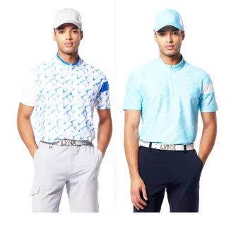 【Lynx Golf】男款抗菌除臭機能MESH洞洞布材質幾何印花造型短袖立領POLO衫/高爾夫球衫(二色)