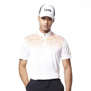 【Lynx Golf】男款吸濕排汗抗UV機能素面漸層品牌字樣印花短袖立領POLO衫/高爾夫球衫(白色)