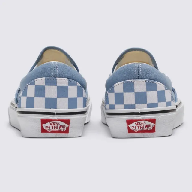 【VANS 官方旗艦】Classic Slip-On 男女款灰藍色棋盤格滑板鞋/休閒鞋/帆布