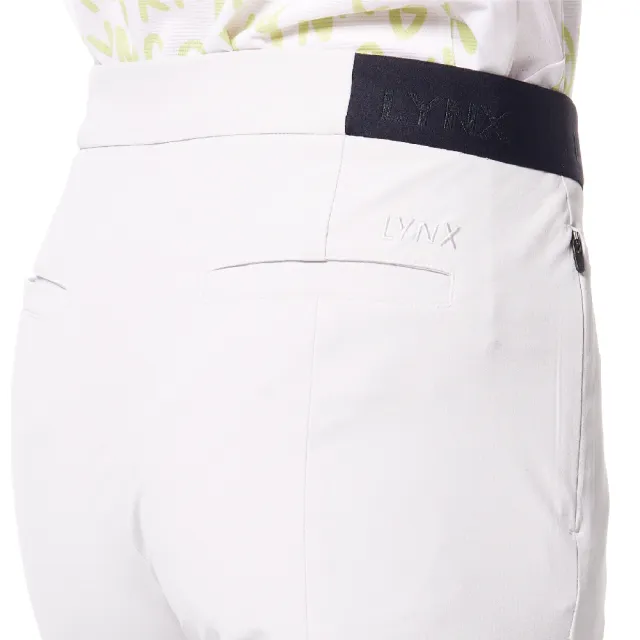 【Lynx Golf】女款日本進口布料彈性舒適隱形拉鍊口袋設計褲口開杈造型窄管九分褲(淺灰色)