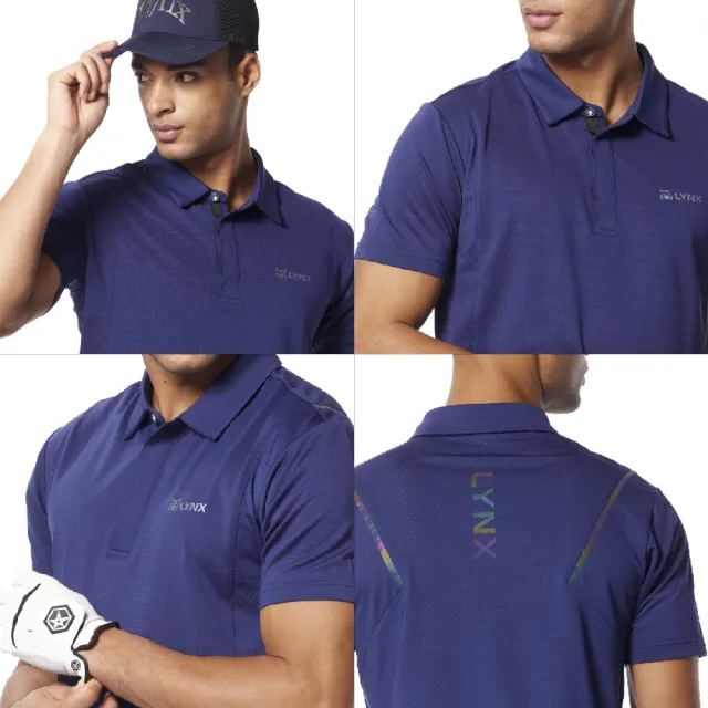 【Lynx Golf】男款合身版吸溼排汗機能透氣舒適異材質剪裁設計貼膜造型短袖POLO衫/高爾夫球衫(三色)