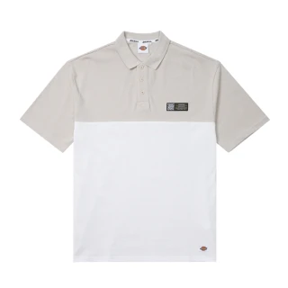 【Dickies】男款米灰色拼接純棉品牌織標寬鬆短袖POLO衫｜DK010981ST0