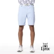 【Lynx Golf】男款彈性舒適經典細格紋路後腰LOGO織帶剪接拉鍊口袋造型平口休閒短褲(二色)