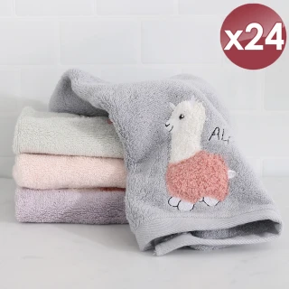 【HKIL-巾專家】可愛羊駝純棉方巾-24入組(紫/灰/綠/粉 4色任選)