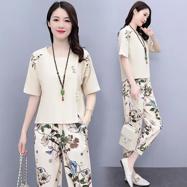 【K.W.】春季新品現貨高工藝夏日美感印花套裝(韓國空運  中大尺碼)