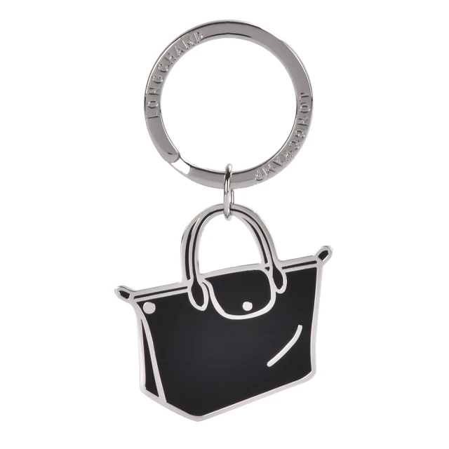 LONGCHAMPLONGCHAMP Le Pliage金屬質感五金LOGO經典包包造型鑰匙圈(黑色)