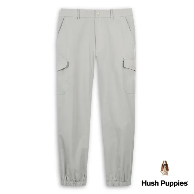【Hush Puppies】男裝 長褲 素色後鬆緊縮口工裝褲(淺灰 / 43121102)