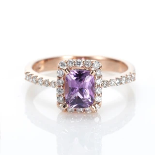 【DOLLY】1克拉 無燒斯里蘭卡艷彩紫羅蘭藍寶石18K玫瑰金鑽石戒指(011)