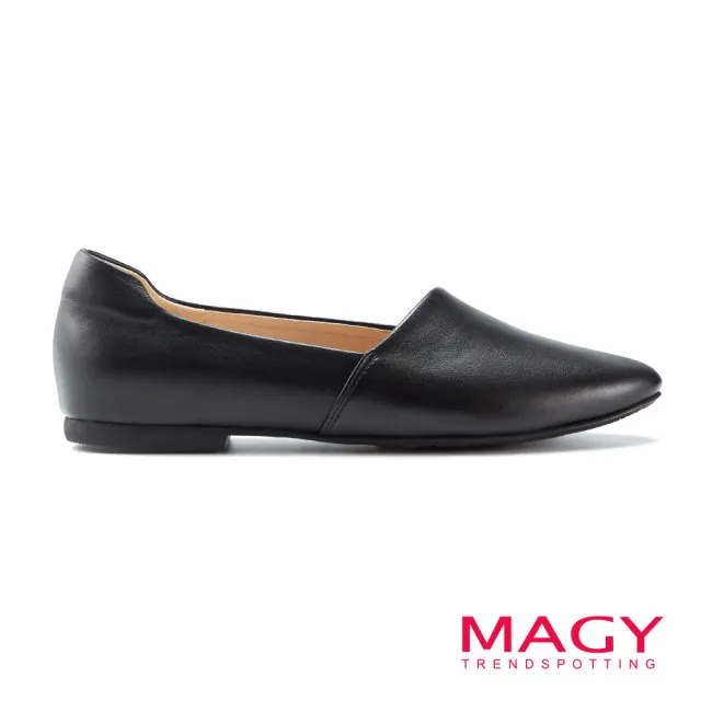 【MAGY】樂活真皮素面平底鞋(黑色)