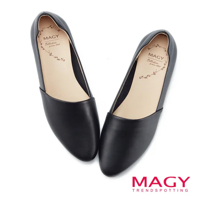 【MAGY】樂活真皮素面平底鞋(黑色)