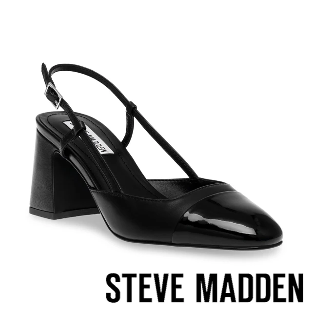 【STEVE MADDEN】ZEINA 拼接繞踝涼跟鞋(黑色)