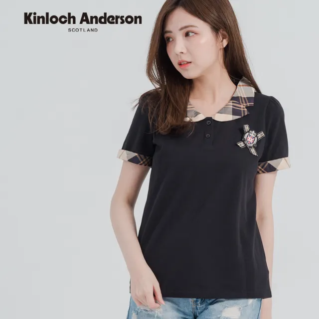 【Kinloch Anderson】格紋立領徽章短袖上衣 金安德森女裝(KA0385310 桃紅/黑)