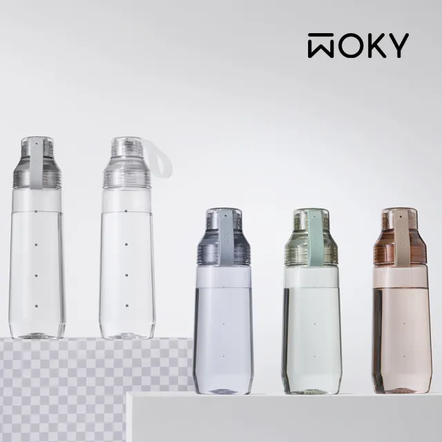 【WOKY 沃廚】Ecozen透明水瓶600ml-附彈跳吸管(運動水壺/冷泡瓶/外帶飲料杯)