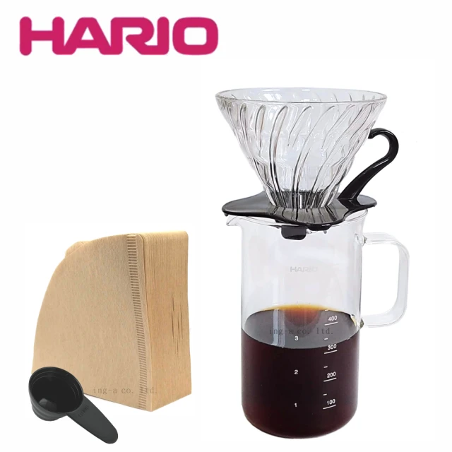 【HARIO】1-4人份玻璃濾杯濾紙組及經典燒杯咖啡壺600ml
