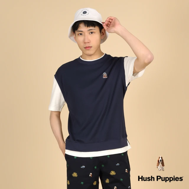 Hush Puppies 男裝 上衣 漁夫帽狗假兩件華夫格上衣(丈青 / 43110109)