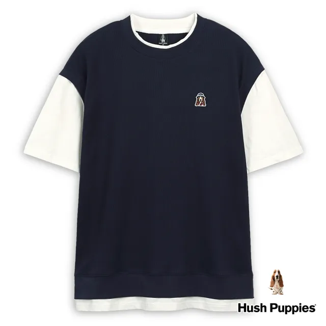 【Hush Puppies】男裝 上衣 漁夫帽狗假兩件華夫格上衣(丈青 / 43110109)