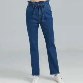 【BOBSON】女款高腰綁帶小直筒褲(8227-53)