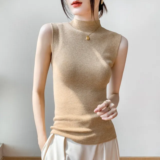 【Paiya 派亞】新款半高領無袖T恤女修身打底毛衣黑色西裝內搭針織衫(均碼M-2XL可穿)