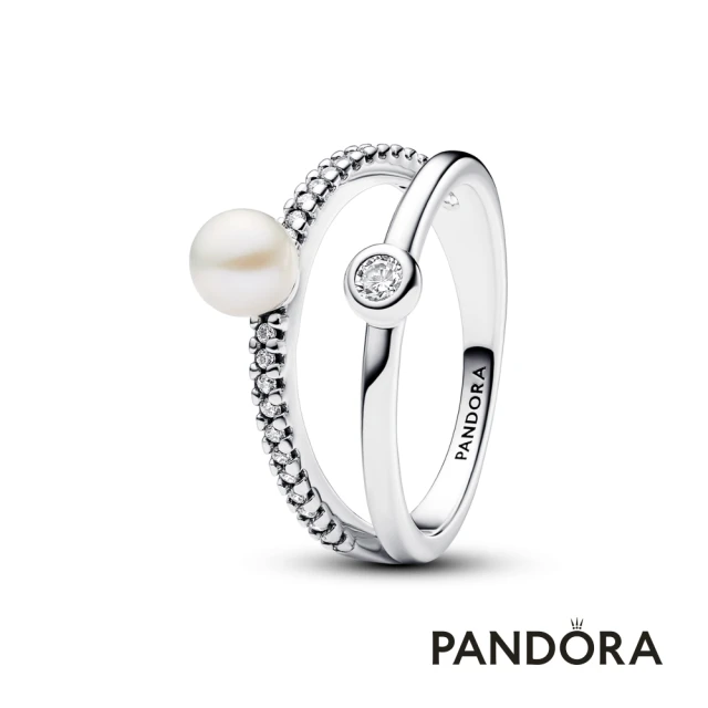 Pandora 潘多拉Pandora官方直營 珍珠密鑲寶石雙圈戒指