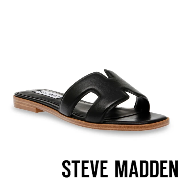 【STEVE MADDEN】HEIST 皮革壓邊H拖鞋(黑色)