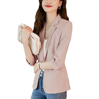 【Alishia】知性設計款顯瘦七分袖西裝外套 M-3XL(現+預  白色 / 粉色 / 綠色)