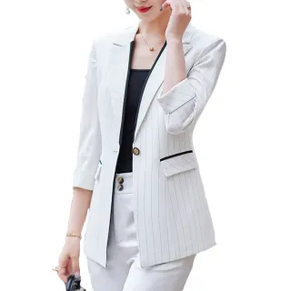 【Alishia】時尚氣質薄款條紋顯瘦七分袖西裝外套 M-3XL(現+預  白色 / 黑色)
