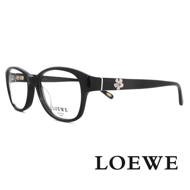 【LOEWE 羅威】巴塞隆納側邊小花微方框光學眼鏡(經典黑 VLW796-0700)