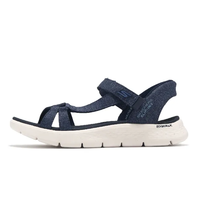 【SKECHERS】涼鞋 Go Walk Flex Sandal-ILLUMINATE Slip-Ins 女鞋 藍 白 避震 輕量 涼拖鞋(141481-NVY)
