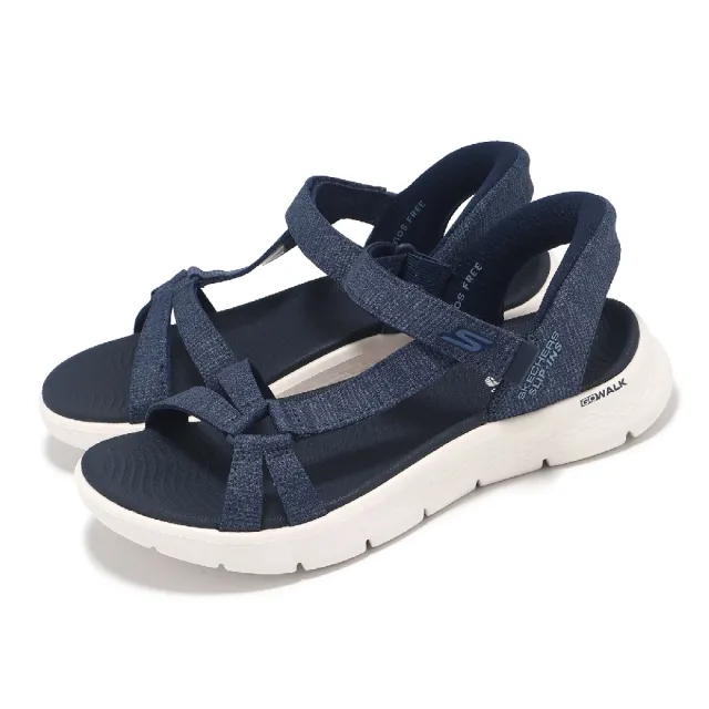 【SKECHERS】涼鞋 Go Walk Flex Sandal-ILLUMINATE Slip-Ins 女鞋 藍 白 避震 輕量 涼拖鞋(141481-NVY)