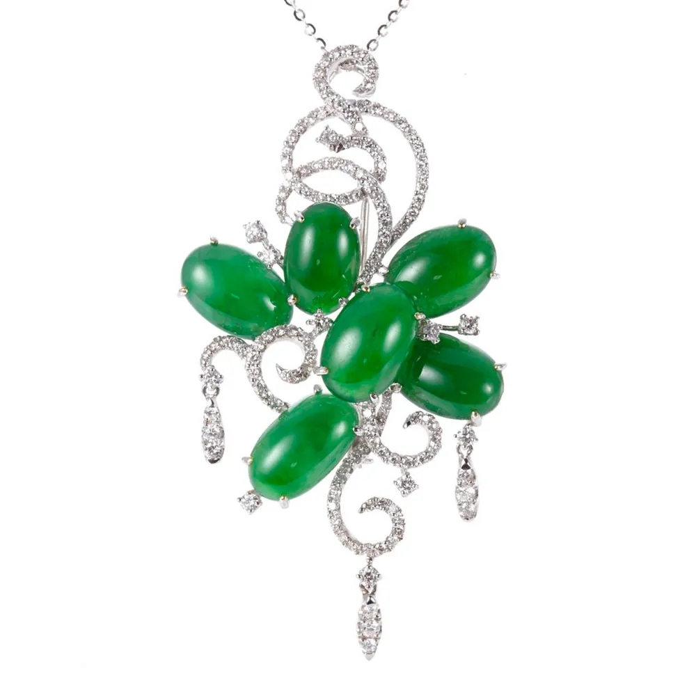 【DOLLY】18K金 緬甸陽綠冰種翡翠鑽石項鍊