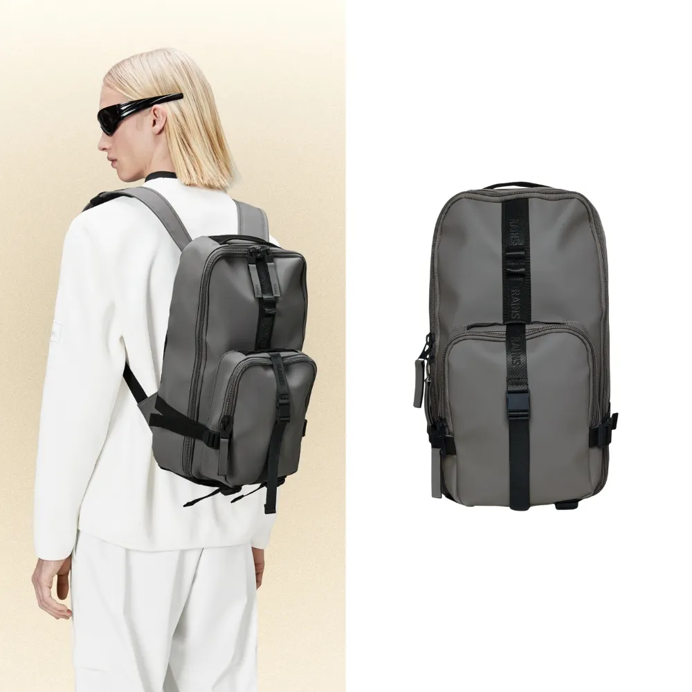 【RAINS官方直營】Trail Rucksack W3 LOGO織帶防水時尚後背包(極致灰)