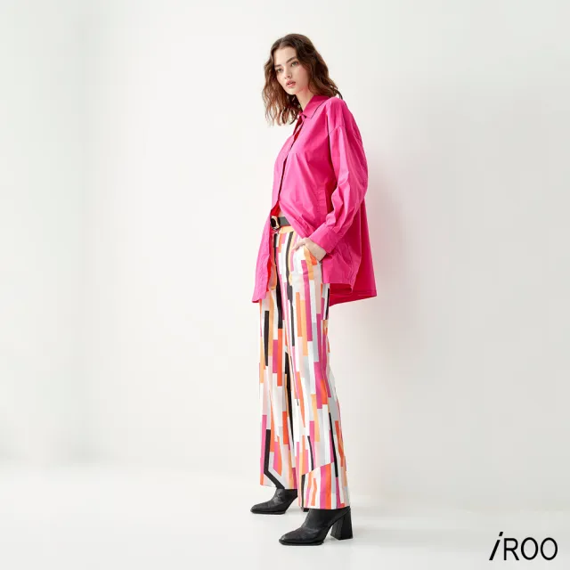 【iROO】彩色幾何方塊印花長褲