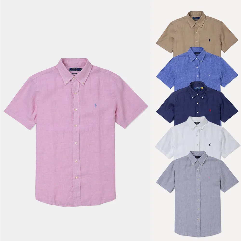 【RALPH LAUREN】RL POLO 經典刺繡小馬短袖襯衫 上衣-多色組合(亞麻布料/ CLASSIC FIT / 平輸品)