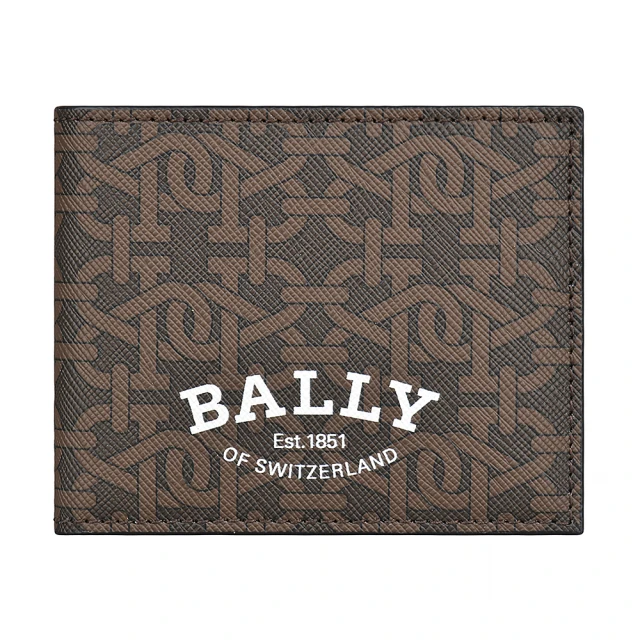 BALLYBALLY BALLY Brasai TPU 6卡白字LOGO雙B印花設計對折短夾(棕)