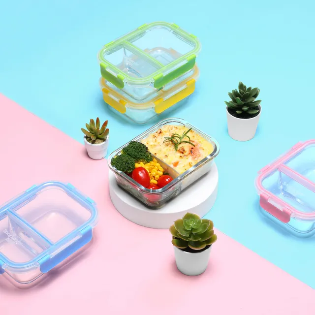 【CorelleBrands 康寧餐具】MOMO獨家限定分隔玻璃保鮮盒超值3入組-多色可選(贈保溫環保袋-顏色隨機出貨)
