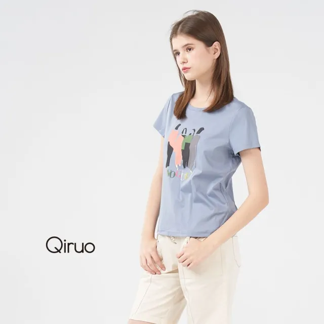 【Qiruo 奇若名品】專櫃粉藍色短袖上衣2008A 休閒百搭款(胸)