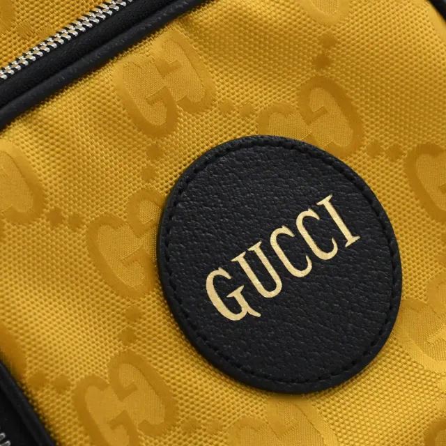 【GUCCI 古馳】新版經典雙G LOGO緹花迷你手提雙層記者包斜背包(黃)